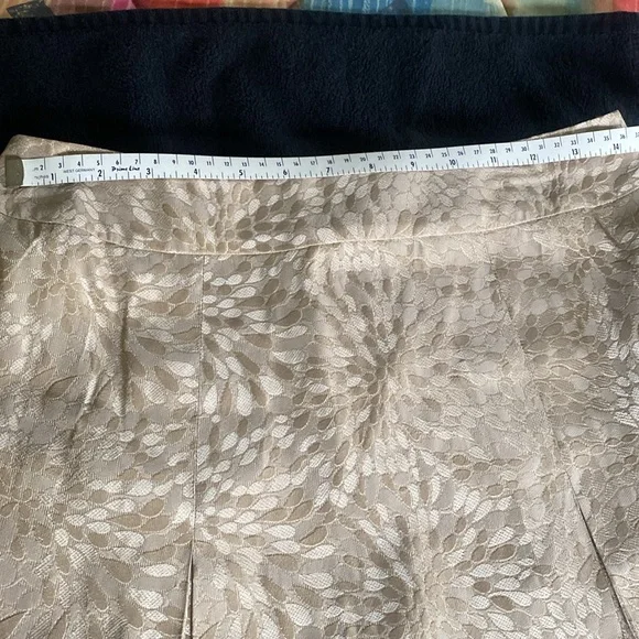 ❇️Ann Taylor pleated taupe/beige silk skirt with gold sequins and thread accents - Picture 9 of 9